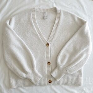 J By Joie Cream Button-Up Women's Cardigan Crop Sweater Top Size Large Boxy